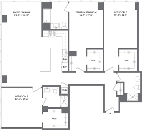 Floor plan for 3 beds, 3 baths, 1826 sqft